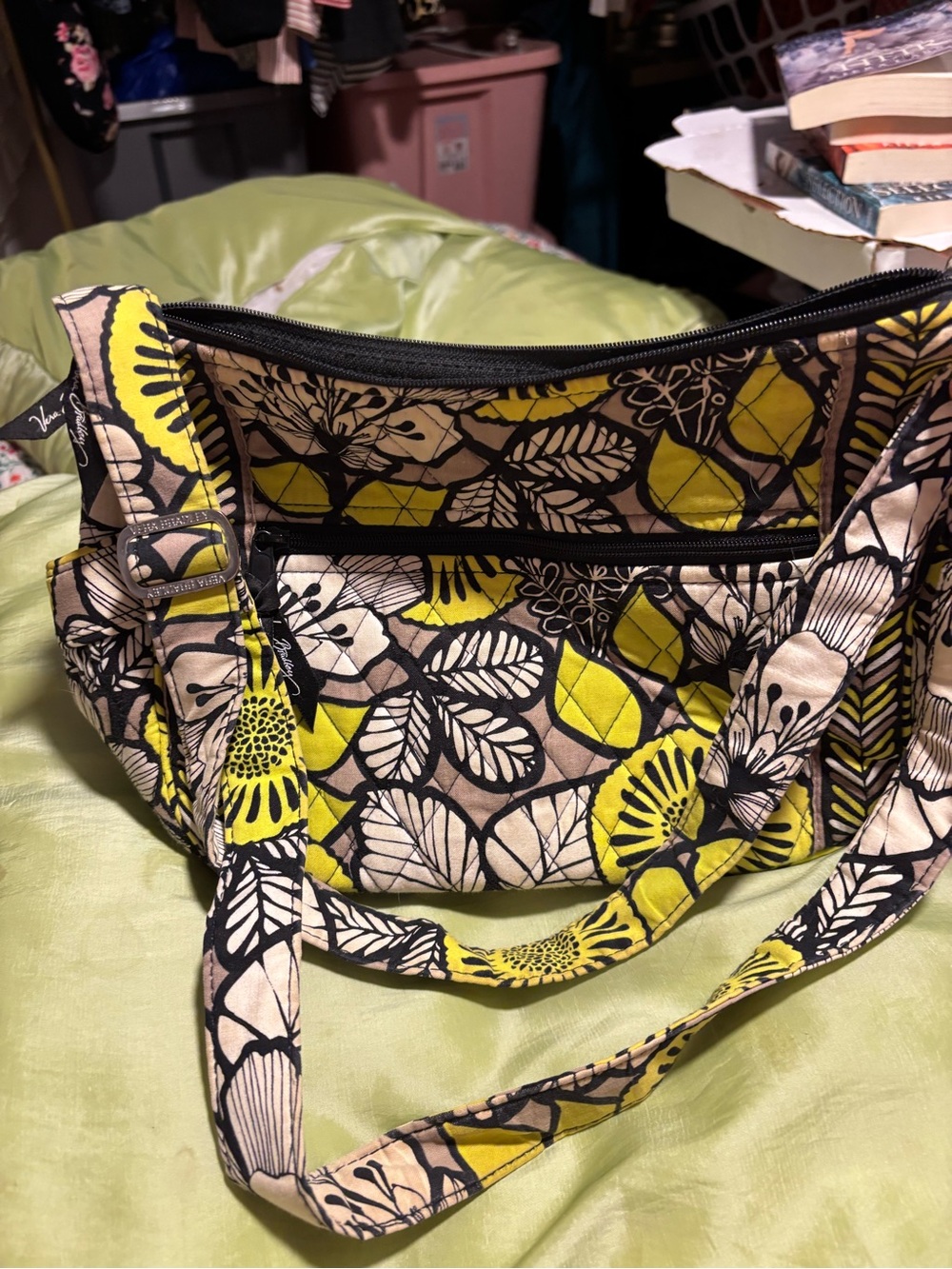 Vera Bradley Yellow, Black & Cream Quilted Shoulder Bag